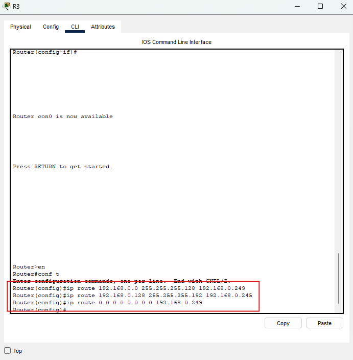 Rotte statiche configurate sul router R3