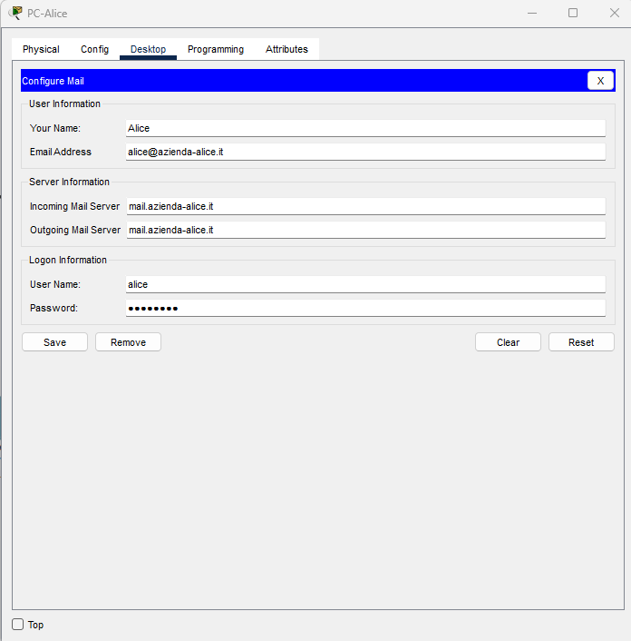 Configurazione del client Email di Alice